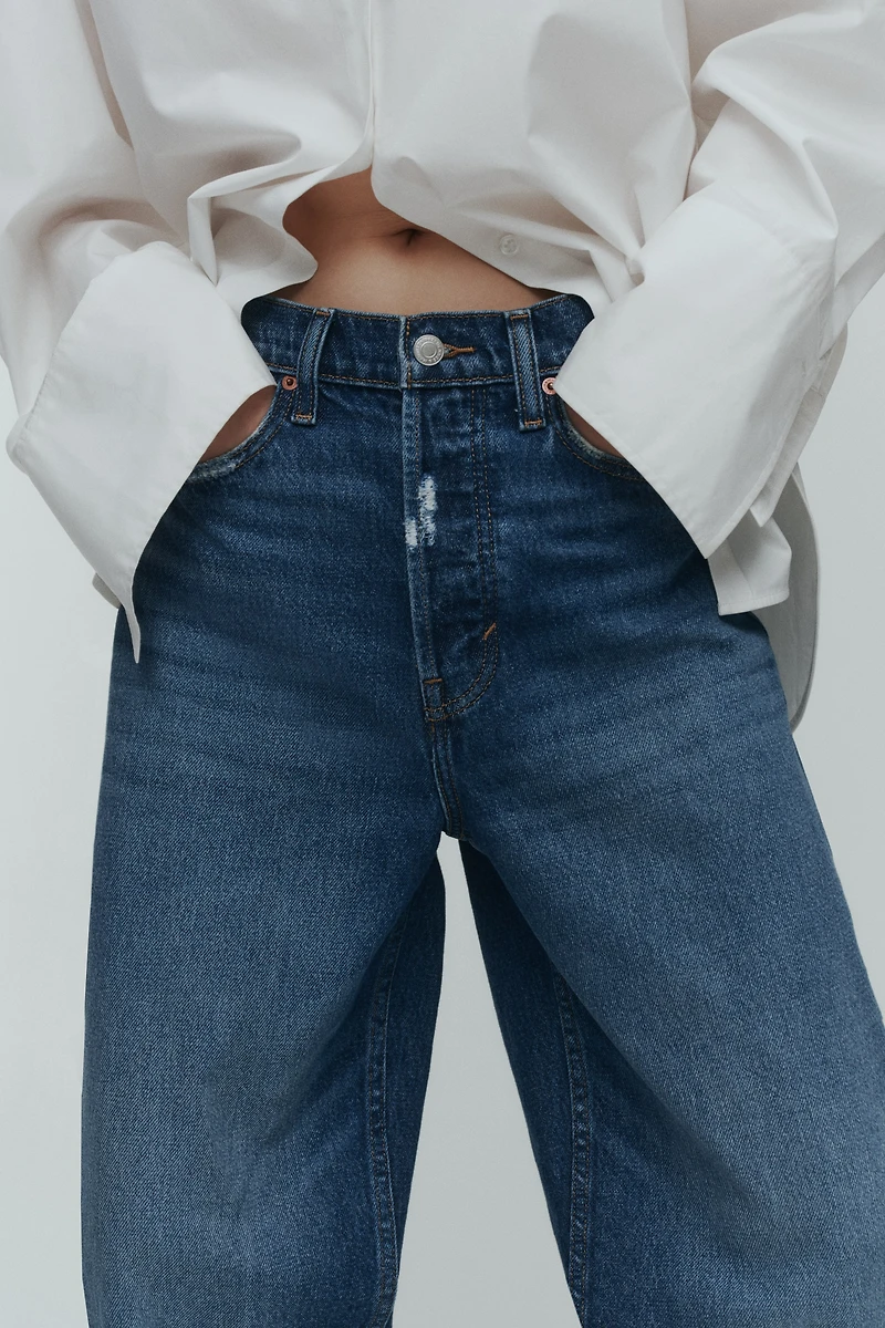 High-Waist Barrel-Leg Ankle Jeans