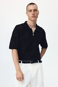 Relaxed-Fit Open-Knit Polo Shirt