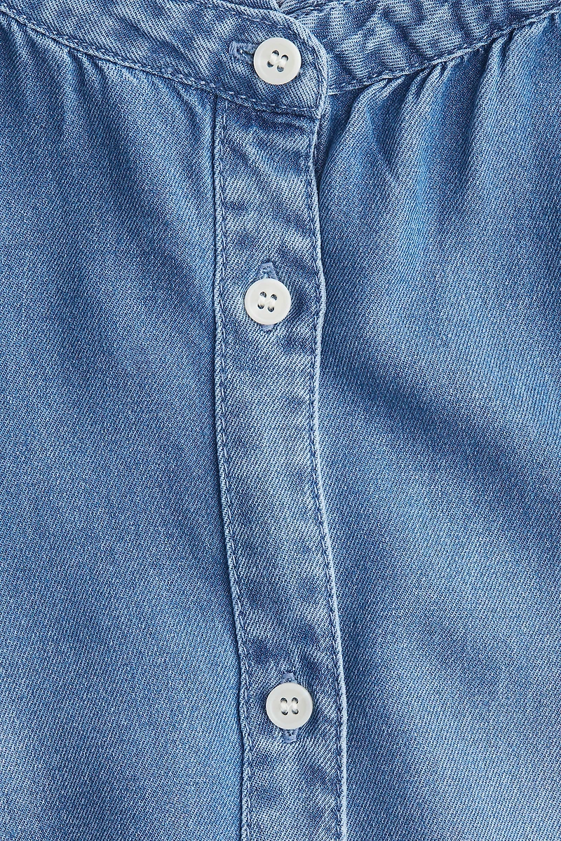 Ruffle-Trimmed Denim Blouse