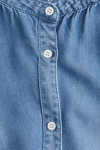 Ruffle-Trimmed Denim Blouse