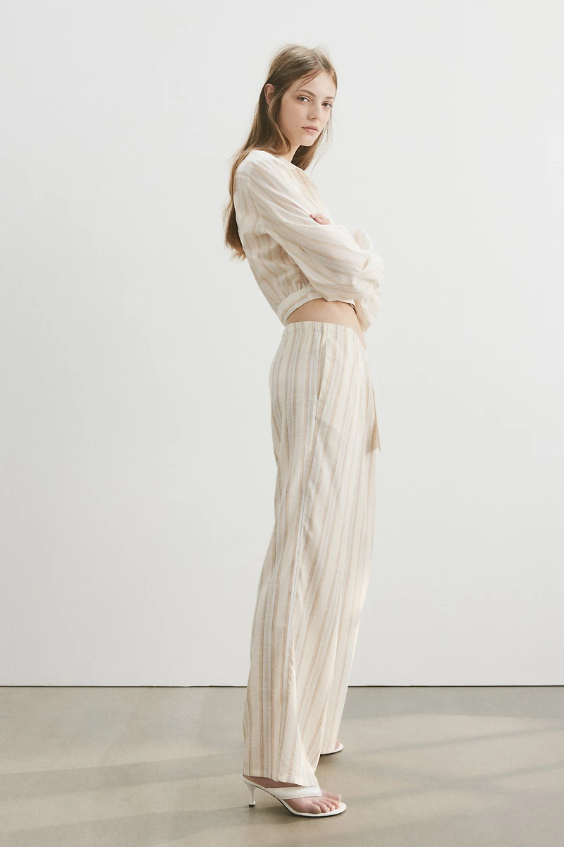 Wide-Leg Linen-Blend Pants