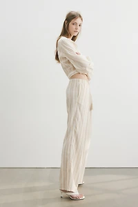 Wide-Leg Linen-Blend Pants