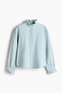 Ruffle-Trimmed Denim Blouse