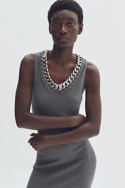 Chain-Detail Ribbed Dress