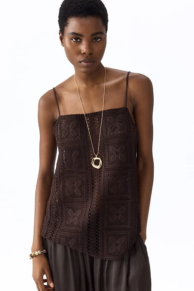 Silk-Blend Crochet-Look Top