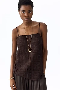 Silk-Blend Crochet-Look Top