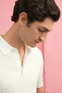 Slim-Fit Cable-Knit Polo Shirt