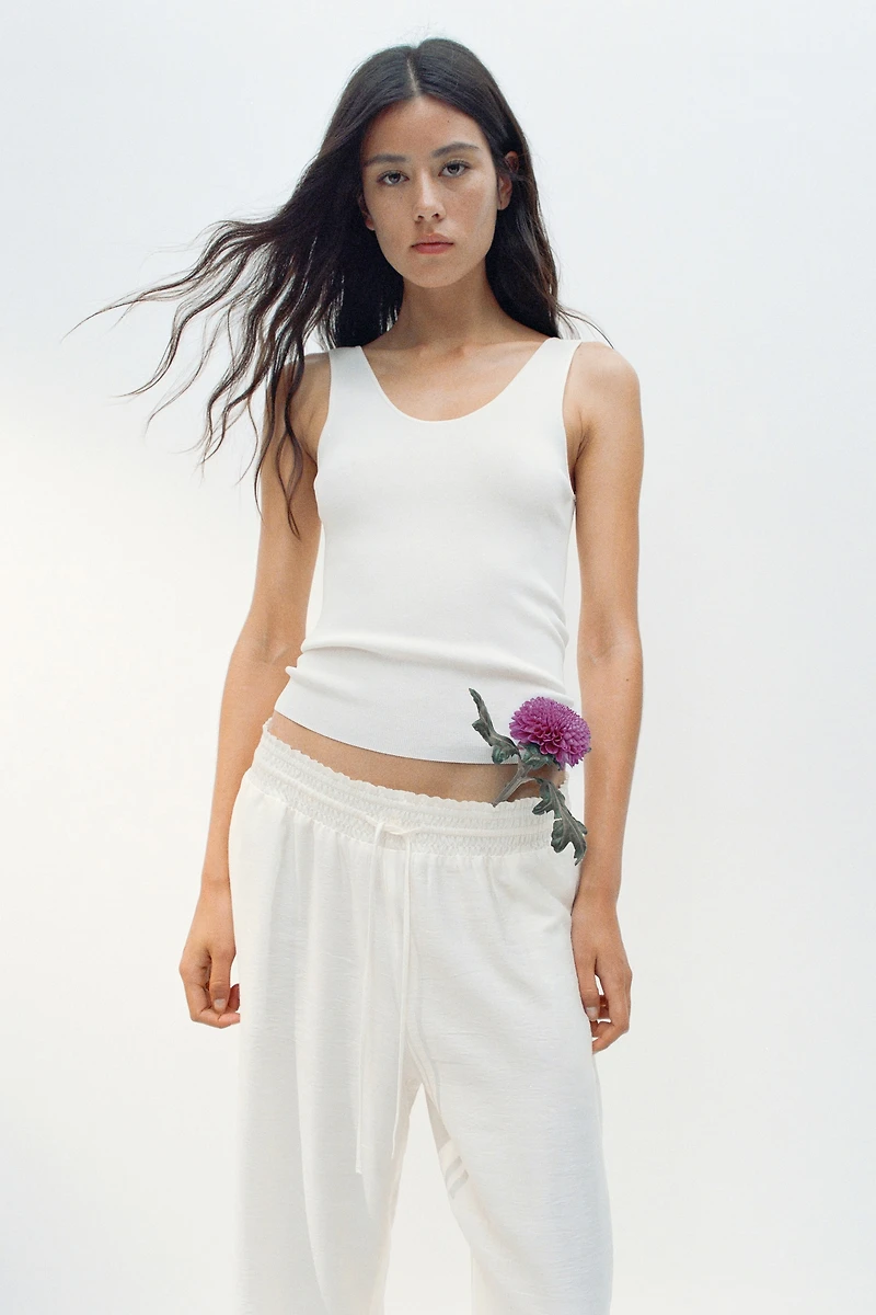 Ruffle-Trimmed Drawstring Pants