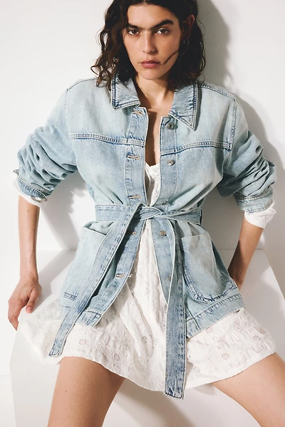 Tie-Belt Denim Jacket