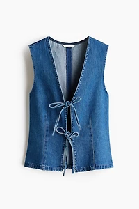 Gilet sans manches en denim avec liens à nouer
