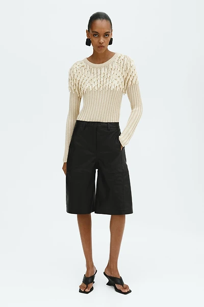 Fringe-Detail Rib-Knit Top