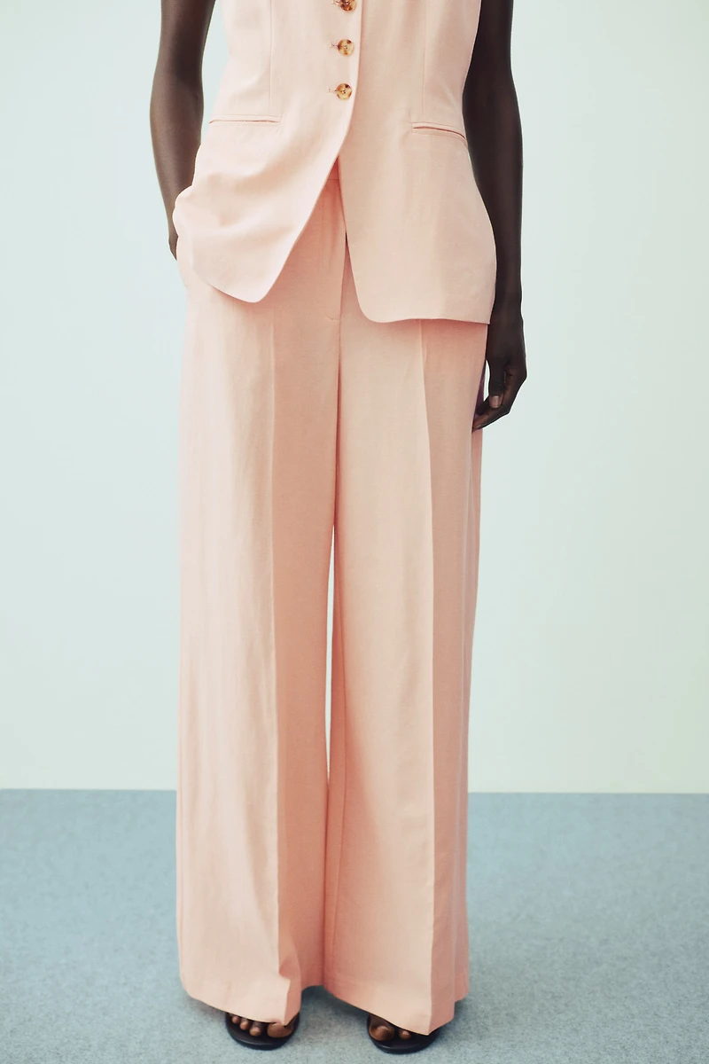 Wide linen-blend trousers