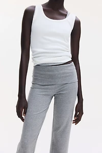 Foldover-Waist Cotton Pants