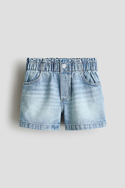 Paper-Bag Denim Shorts