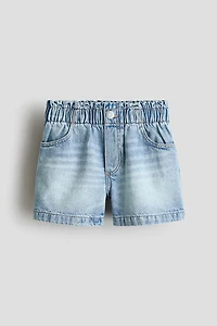Paper-Bag Denim Shorts