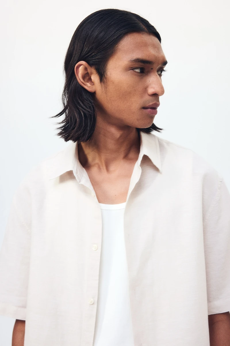 Relaxed-Fit Short-Sleeved Linen-Blend Shirt
