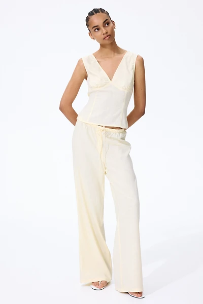 Linen-Blend Drawstring Pants