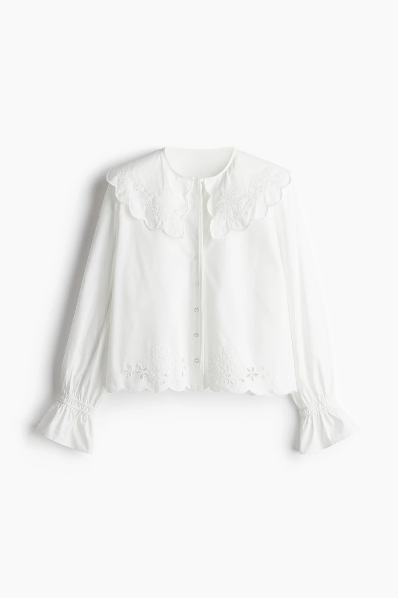 Embroidered Blouse with Peter Pan Collar