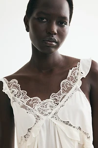 Flounced Lace-Trimmed Dress