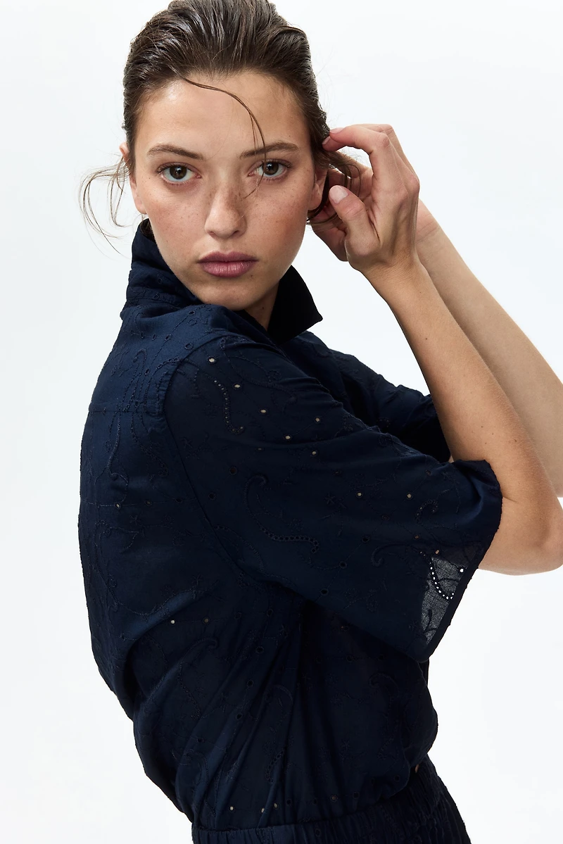 Oversized Eyelet-Embroidered Shirt