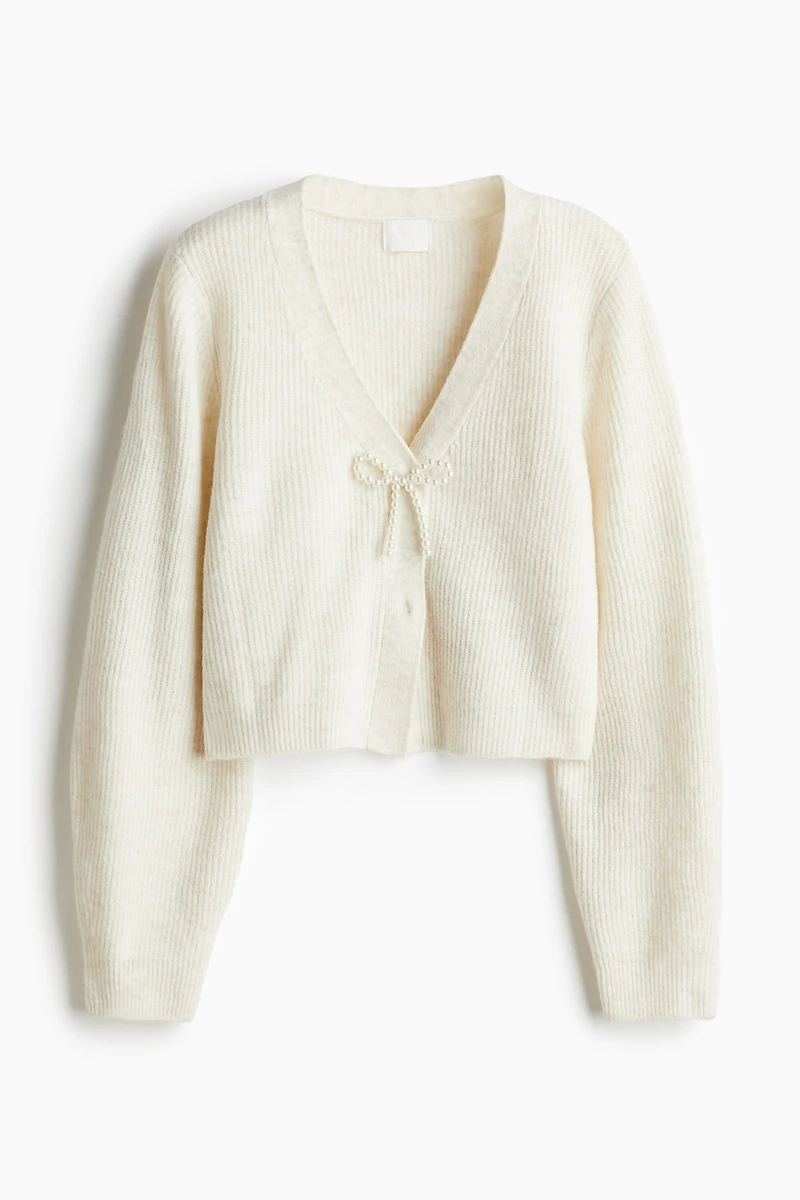 Bow-Detail Rib-Knit Cardigan