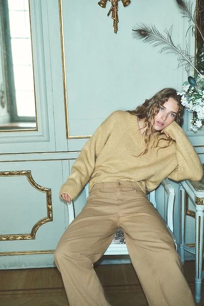 Pantalon en sergé à jambes tonneau