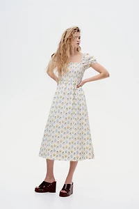 Puff-Sleeved Cotton Dress
