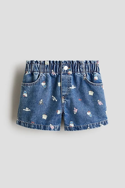 Printed Denim Shorts