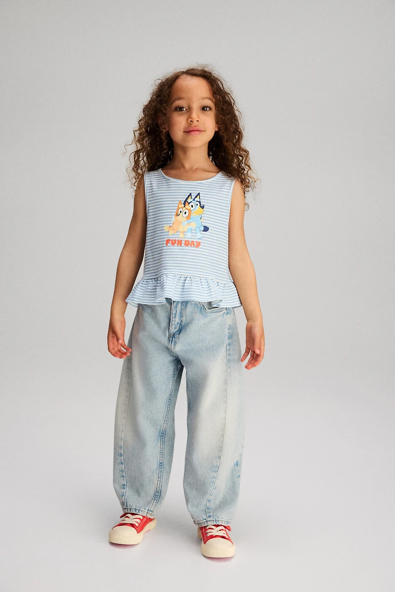 Print-Motif Peplum Top