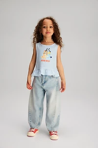 Print-Motif Peplum Top