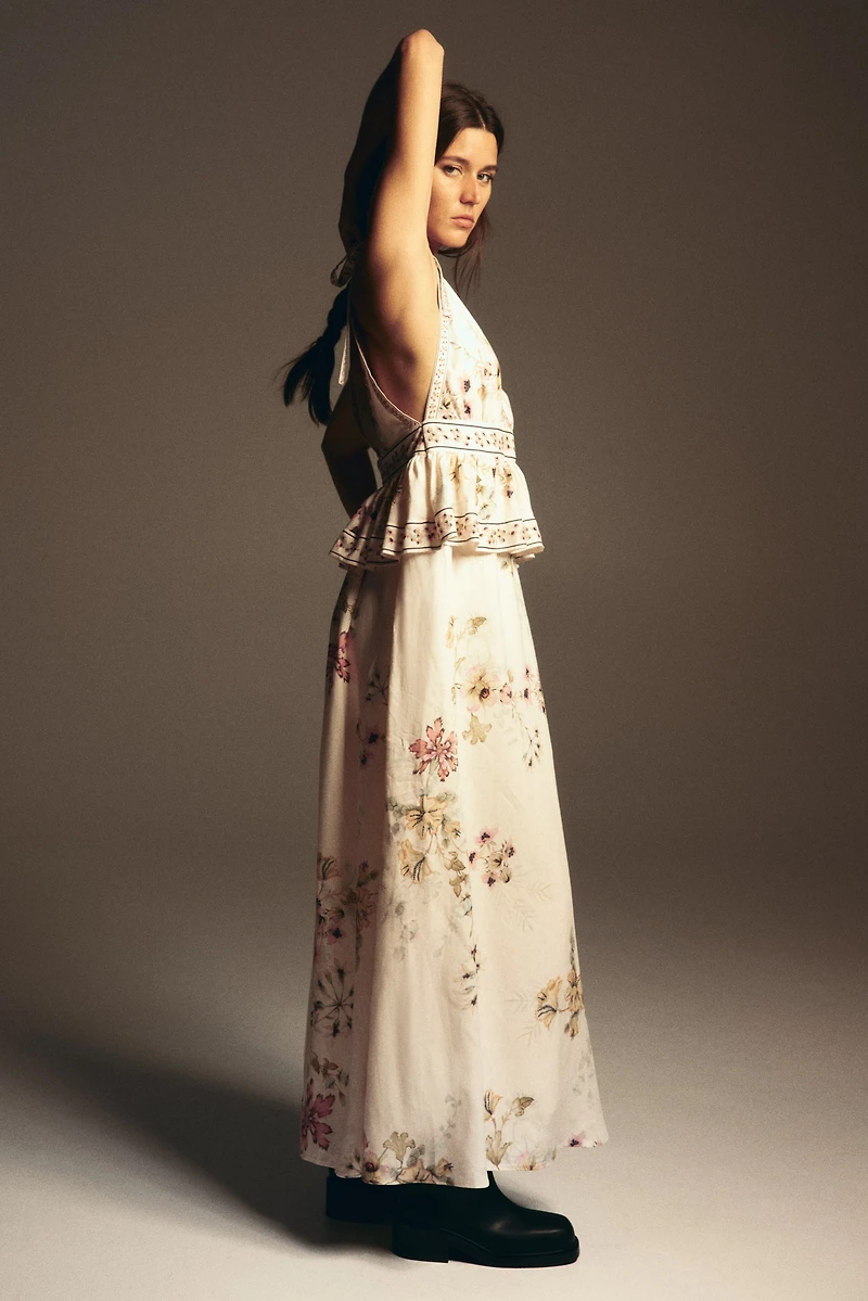 Robe en lin mélangé avec bretelles à nouer