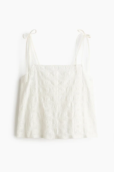 Jacquard-Weave Tie Shoulder Strap Top