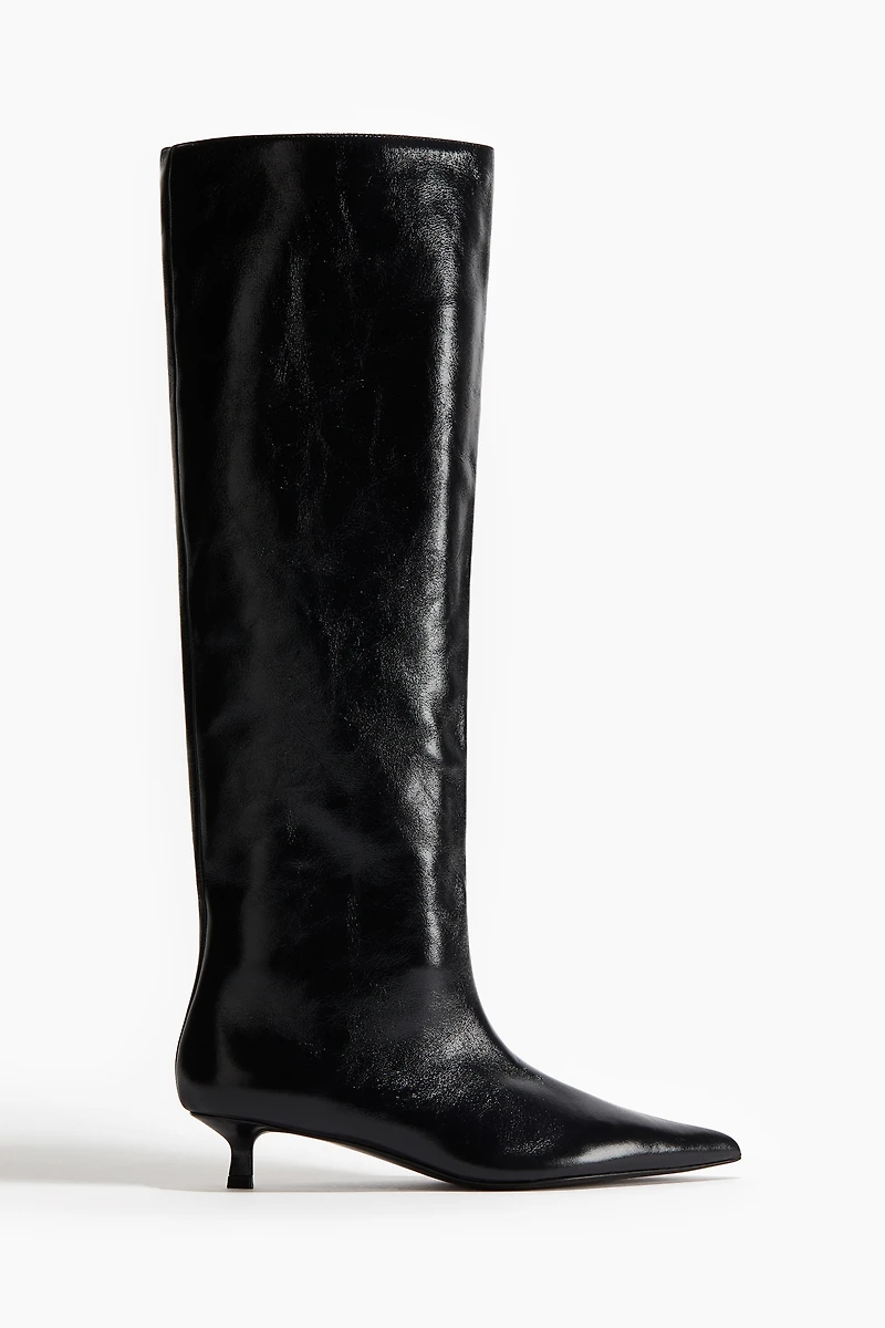Kitten-Heeled Leather Boots