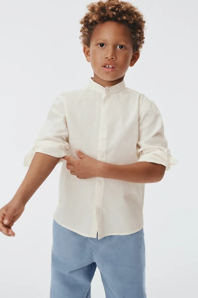 Chemise en lin mélangé à col sans rabat