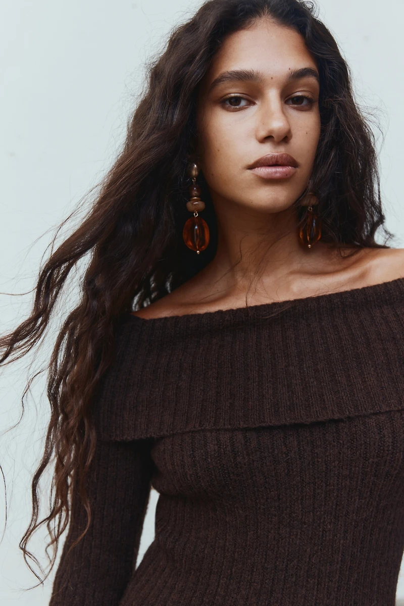 Rib-Knit Off-the-Shoulder Dress