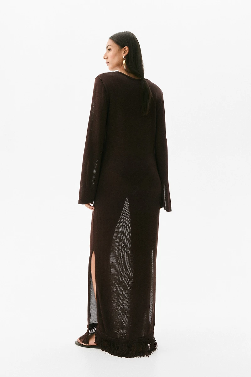 Fringe-Trimmed Kaftan Dress
