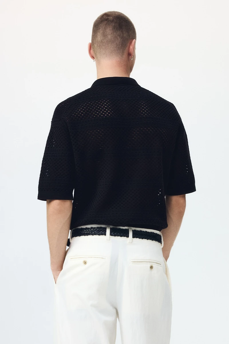 Relaxed-Fit Open-Knit Polo Shirt