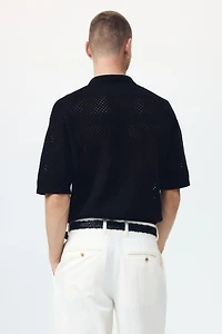 Relaxed-Fit Open-Knit Polo Shirt