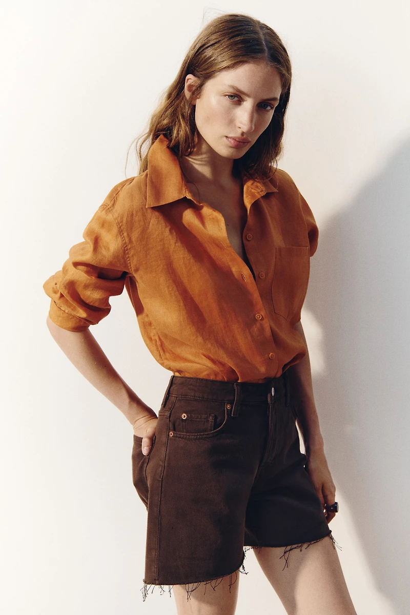 Raw-Edge Denim Shorts
