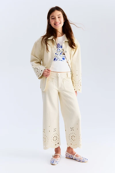 Jean 7/8 avec broderie anglaise