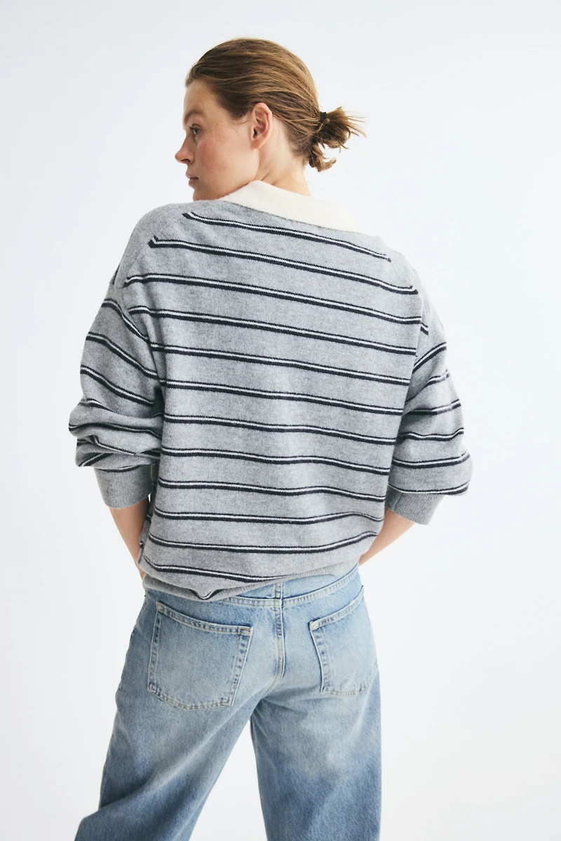Oversized Fine-Knit Polo Shirt