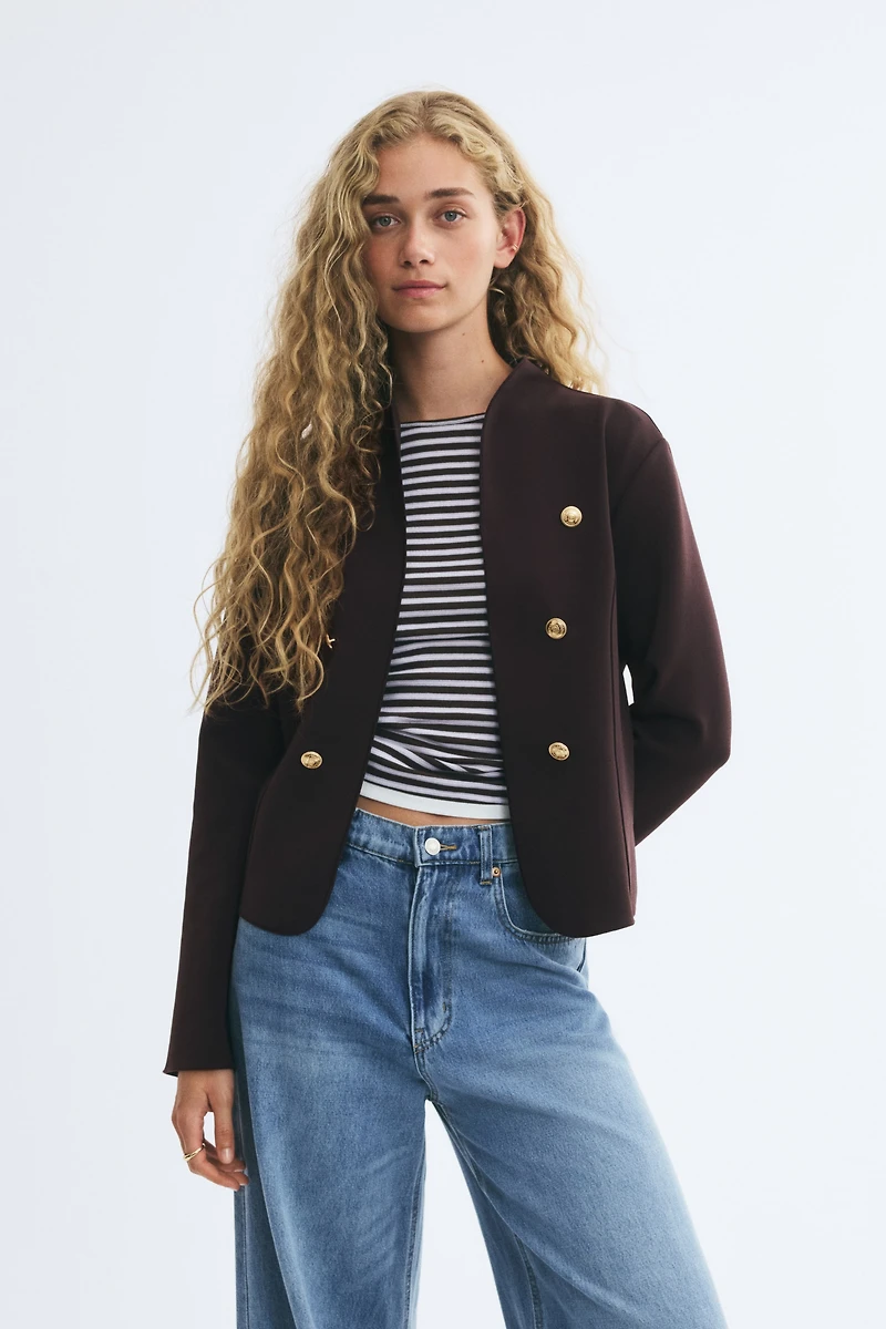 Button-Detail Jersey Jacket