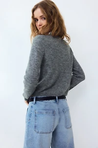 Ruffle-Trimmed Fine-Knit Cardigan