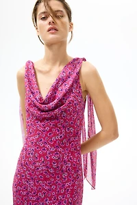 Cowl-Neck Dress with Tie Shoulder Straps