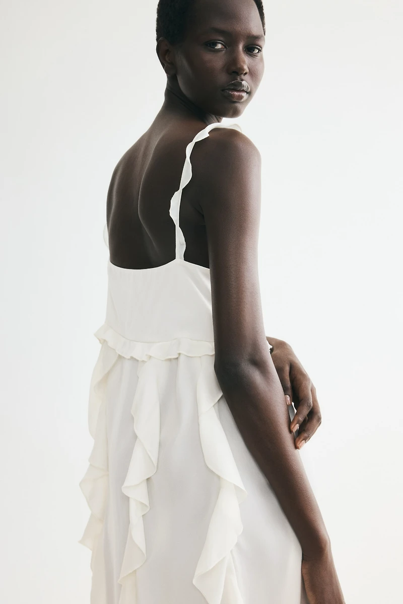 Flounced Lace-Trimmed Dress