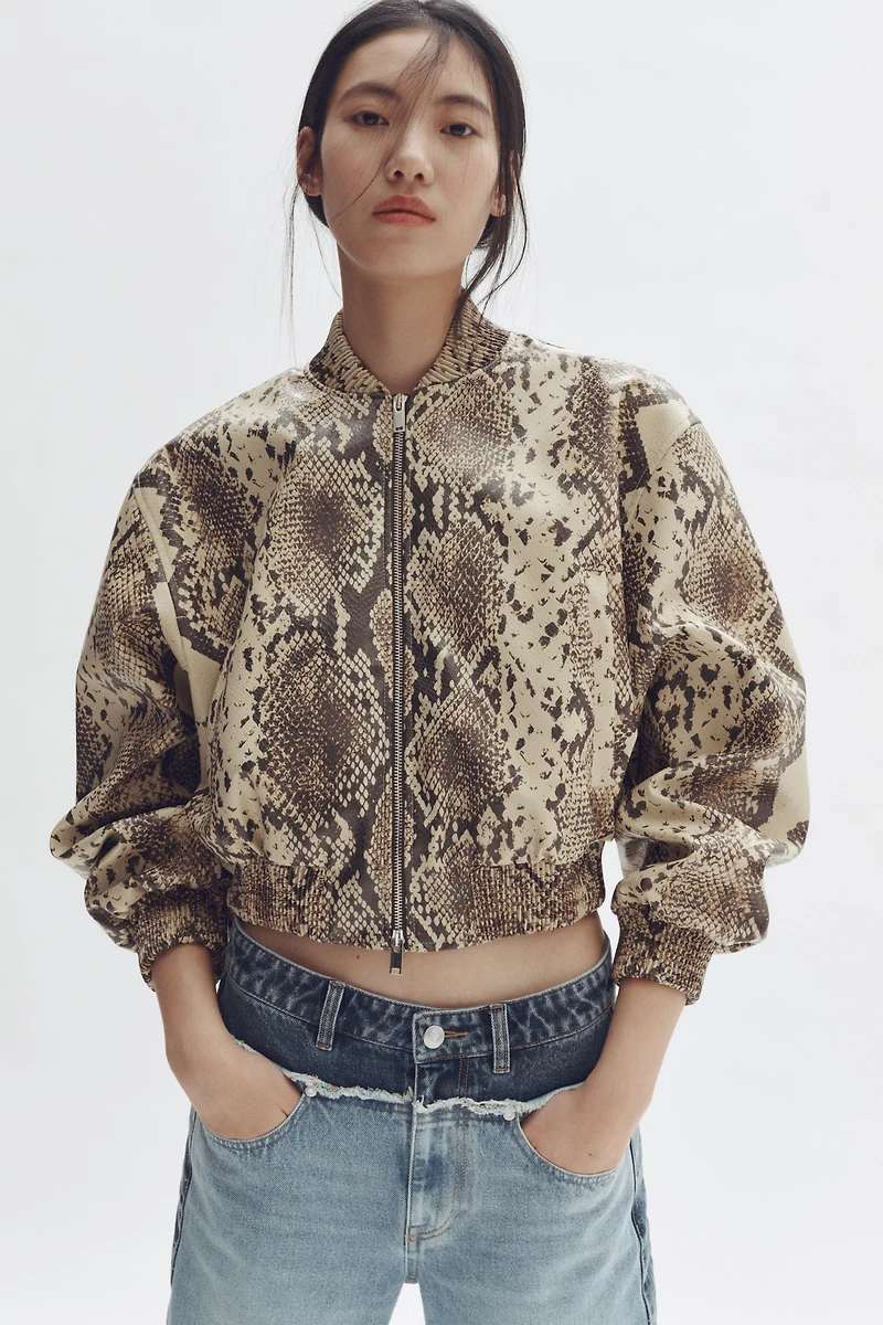 Blouson d'aviateur à imprimé peau de serpent
