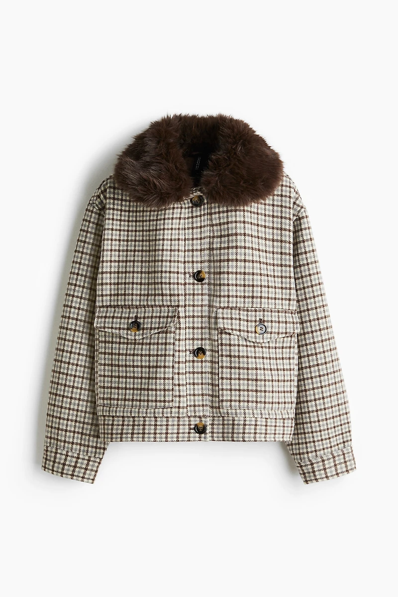 Twill Jacket with Fluffy Collar