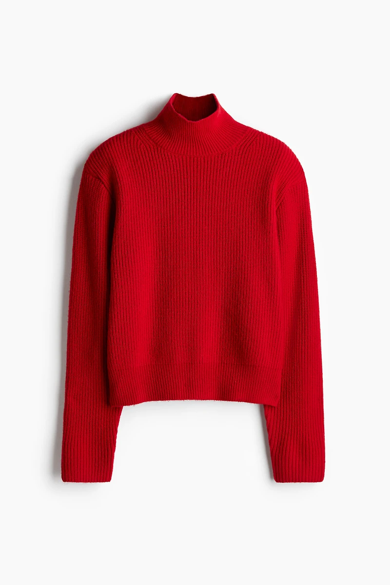 Shoulder-Pad Mock Turtleneck Sweater