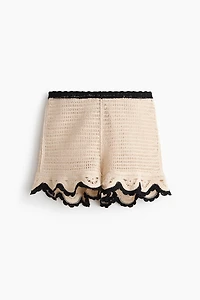 Flounced Crochet-Look Shorts