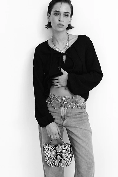 Crinkled Tie-Detail Top